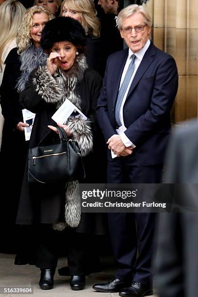 Actors Bill Roache and Barbara Knox attend the funeral of Coronation Street scriptwriter Tony Warren at Manchester Cathedral on March 18, 2016 in...