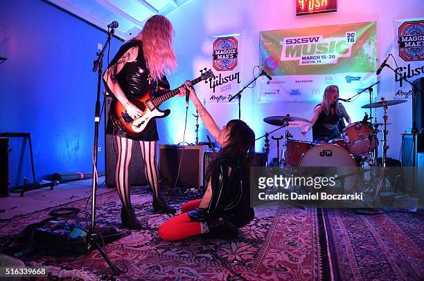 Death Valley Girls perform during the Musical Milestones: Celebrating 40 Years Of The Ramones showcase at Maggie Mae's on March 17, 2016 in Austin,...