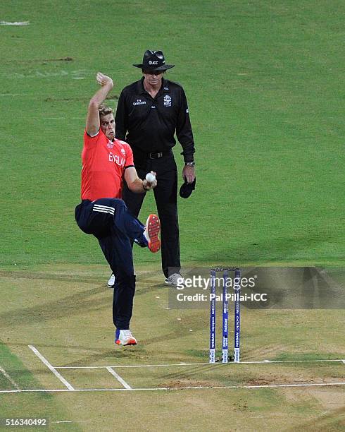Mumbai, INDIA David Willey of England bowls during the ICC World Twenty20 India 2016 match between South Africa and England at the Wankhede stadium...