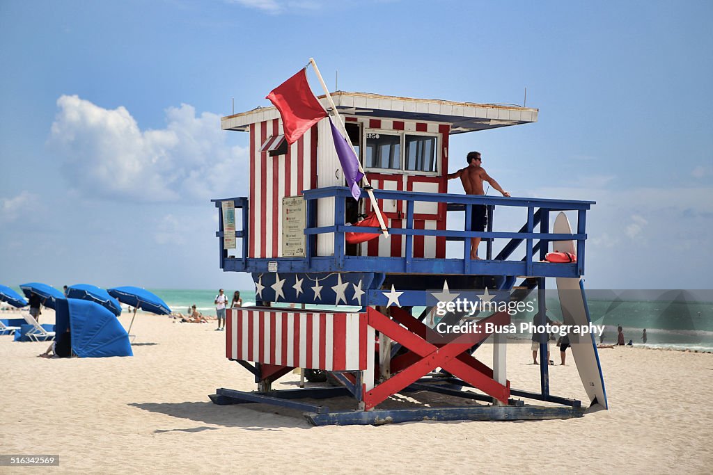 Lifeguard tower in South Beach, Miami Beach