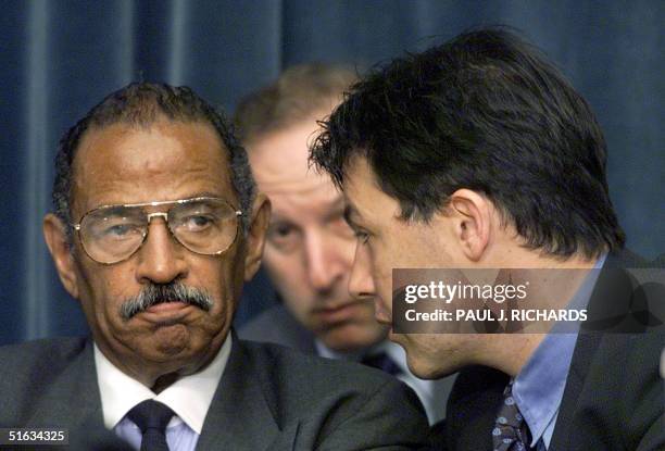 Ranking House of Representatives Judiciary Committee minority member John Conyers listens to the Democrat Counsel Julian Epstein at the start of the...