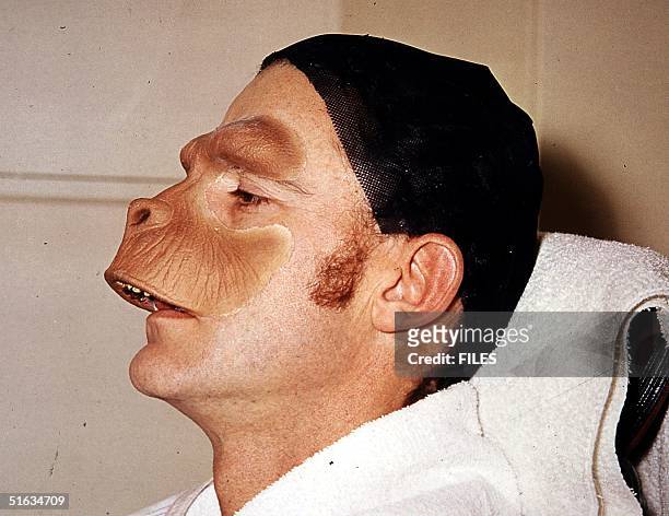 This undated file photo shows British actor Roddy McDowall in the preparation for the mask of Cornelius, one of the characters of the 1968 movie "The...