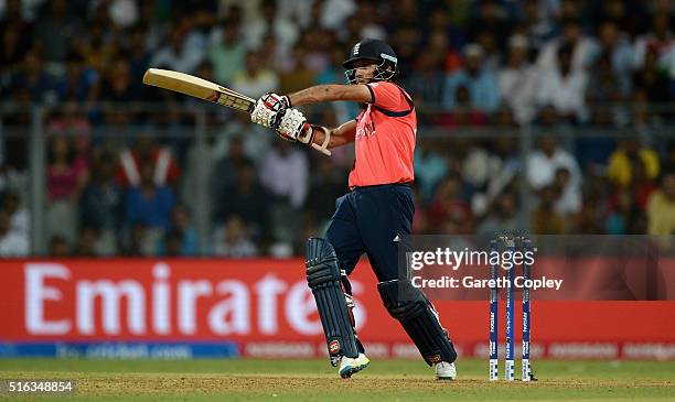 Moeen Ali of England bats during the ICC World Twenty20 India 2016 Super 10s Group 1 match between South Africa and England at Wankhede Stadium on...