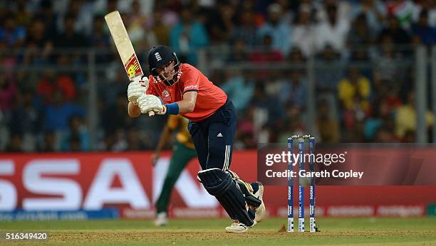 Joe Root of England bats during the ICC World Twenty20 India 2016 Super 10s Group 1 match between South Africa and England at Wankhede Stadium on...