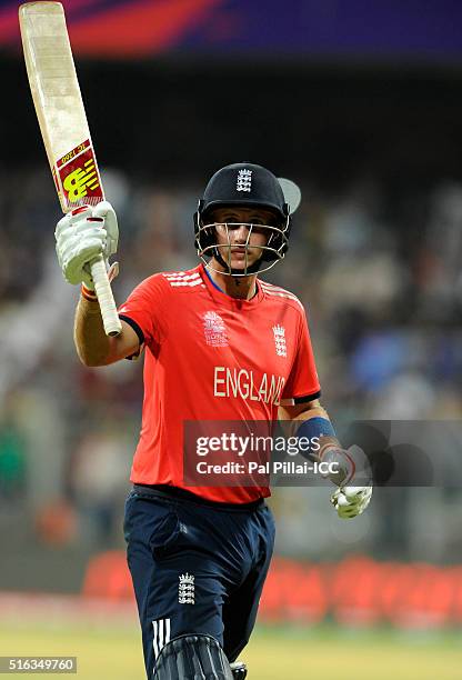 Mumbai, INDIA Joe Root of England acknowledges the crowd as he walks back after getting out during the ICC World Twenty20 India 2016 match between...