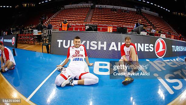 Nemanja Gordic, 20 of Cedevita Zagreb warms-up prior to the 2015-2016 Turkish Airlines Euroleague Basketball Top 16 Round 11 game between Anadolu...