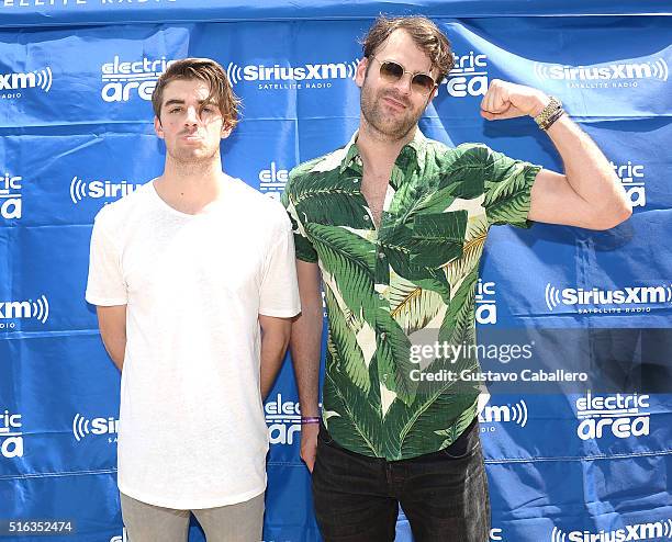 Chainsmokers posing at SiriusXM's 'UMF Radio' Broadcast Live From The SiriusXM Music Lounge at 1 Hotel South Beach at 1 Hotel South Beach on March...