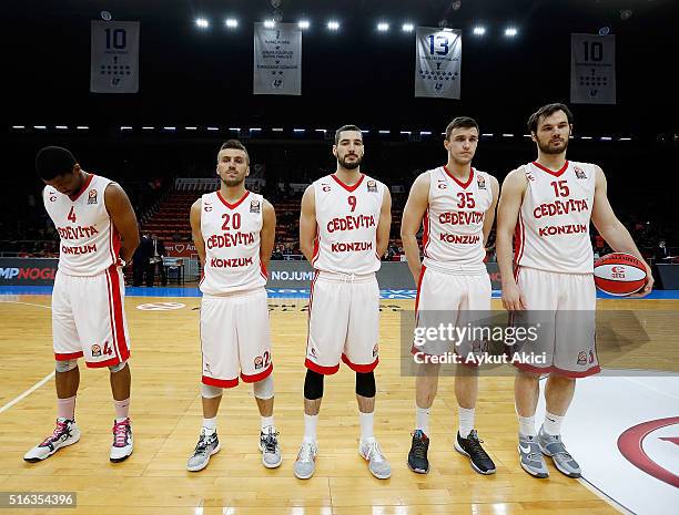 Tip off ceremony during the 2015-2016 Turkish Airlines Euroleague Basketball Top 16 Round 11 game between Anadolu Efes Istanbul v Cedevita Zagreb at...