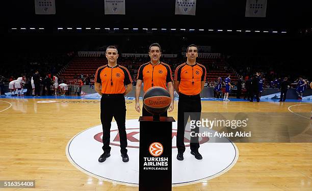 The official ball of Euroleague is pictured prior to in action during the 2015-2016 Turkish Airlines Euroleague Basketball Top 16 Round 11 game...