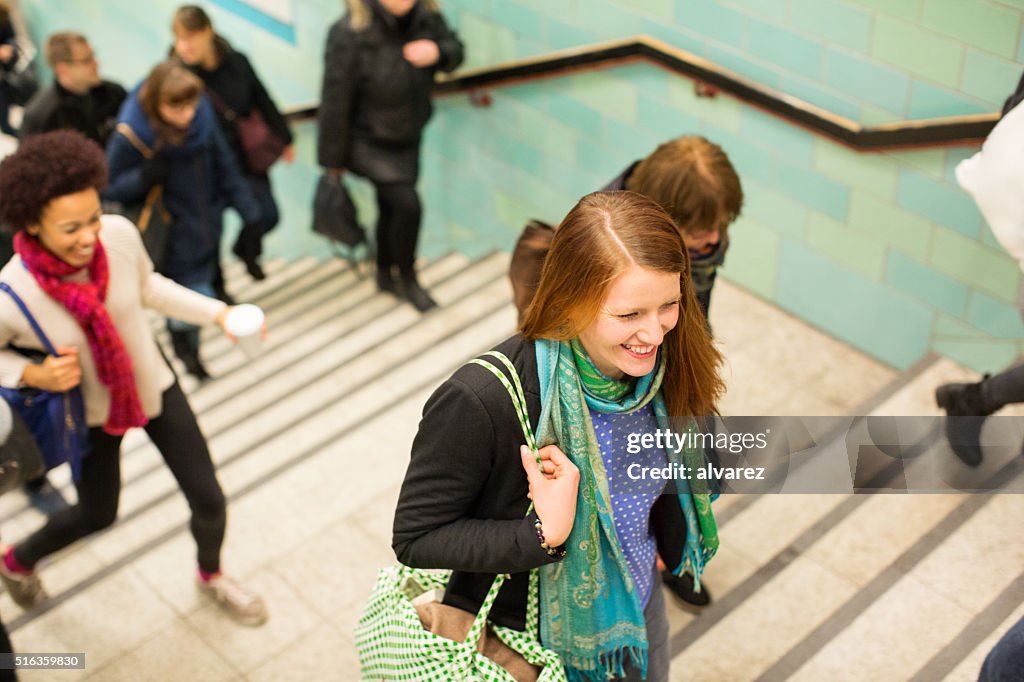 Young people exiting the subway