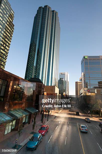 downtown edmonton from pedway overpas - edmonton stock pictures, royalty-free photos & images
