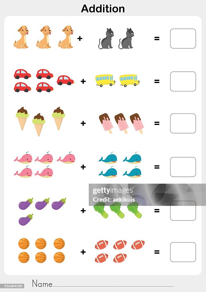 Addition Number Worksheet For Education High-Res Vector Graphic - Getty ...
