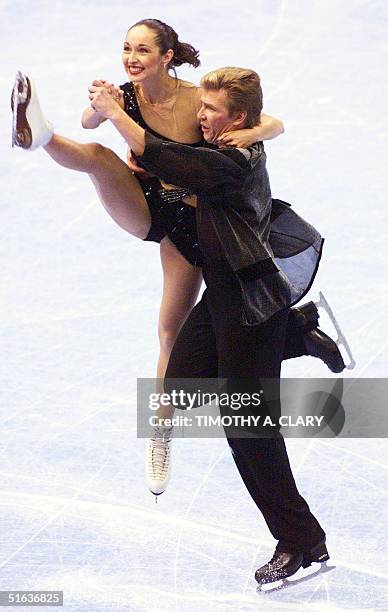 Angelika Krylova and Oleg Ovsiannikova of Russia perform part of their gold medal winning program during the original dance competition at the 1998...