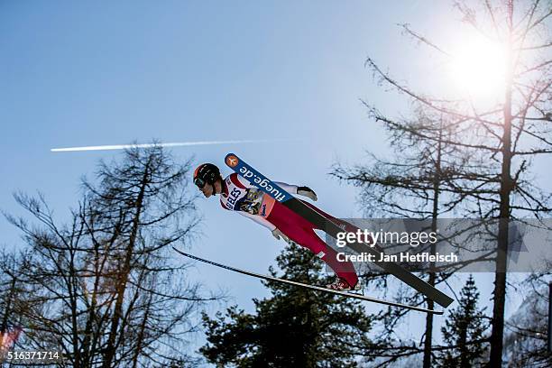 Jan Matura of the Czech Republic competes during the first run of the FIS Ski Jumping World Cup at Planica on March 18, 2016 in Planica, Slovenia.