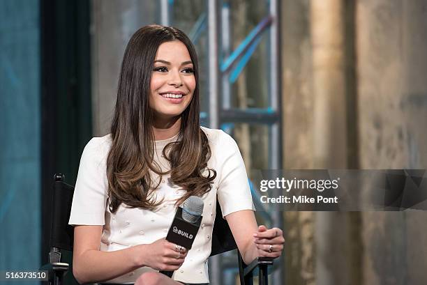 Actress Miranda Cosgrove attends the AOL Build Speaker Series to discuss her new show "Crowded" at AOL Studios In New York on March 18, 2016 in New...