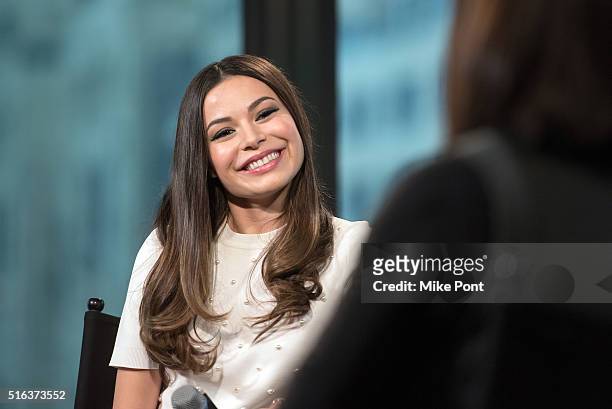 Actress Miranda Cosgrove attends the AOL Build Speaker Series to discuss her new show "Crowded" at AOL Studios In New York on March 18, 2016 in New...