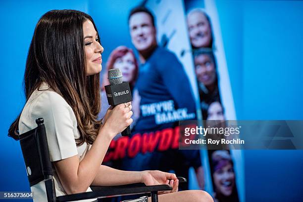 Actress Miranda Cosgrove speaks about the show 'Crowded' during AOL Build at AOL Studios In New York on March 18, 2016 in New York City.