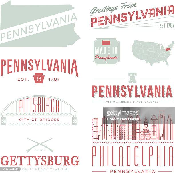 pennsylvania typography - philadelphia pennsylvania map 幅插畫檔、美工圖案、卡通及圖標