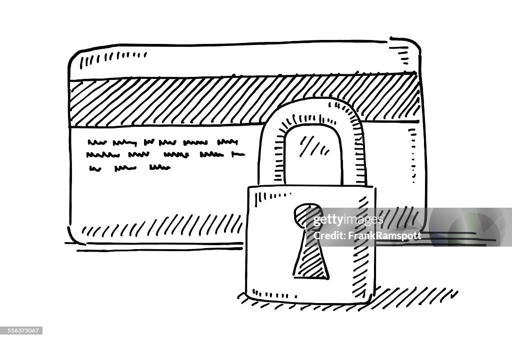 Card Authentication Drawing Credit Card Security Padlock Drawing High-Res Vector Graphic - Getty Images