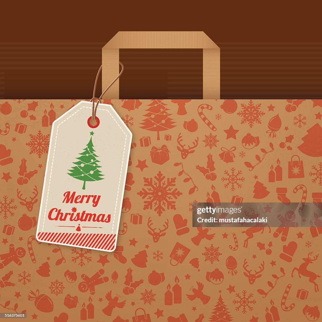 Christmas gift bag with tag