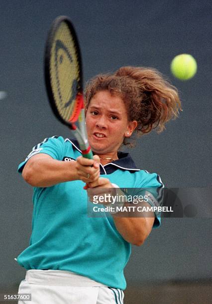 Patty Schnyder of Switzerland returns a backhand to Aubrie Rippner of the US at the US Open in Flushing Meadows, New York, 02 September. Schnyder won...
