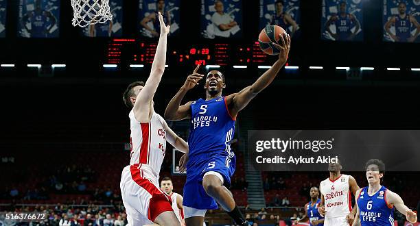 Derrick Brown, #5 of Anadolu Efes Istanbul in action during the 2015-2016 Turkish Airlines Euroleague Basketball Top 16 Round 11 game between Anadolu...