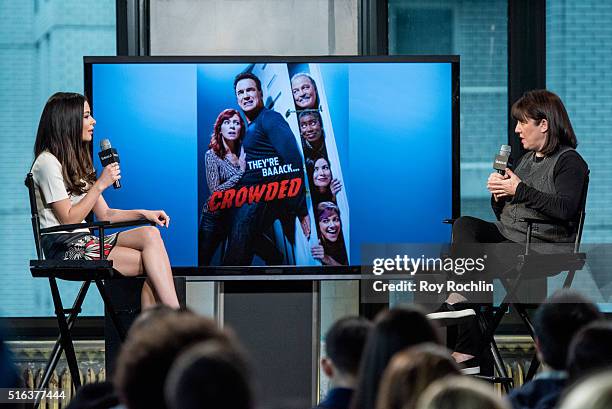 Actress Miranda Cosgrove speaks with moderator Donna Freydkin about the show 'Crowded' during AOL Build at AOL Studios In New York on March 18, 2016...