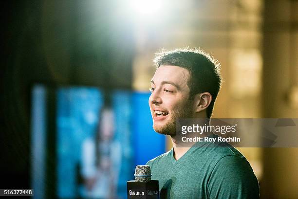 Fan asks actress Miranda Cosgrove a aquestion during AOL Build at AOL Studios In New York on March 18, 2016 in New York City.