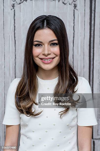 Actress Miranda Cosgrove speaks about the show 'Crowded' during AOL Build at AOL Studios In New York on March 18, 2016 in New York City.