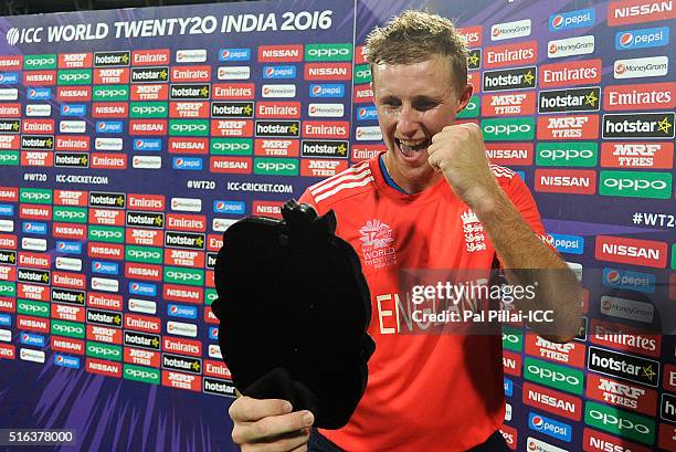 Mumbai, INDIA Joe Root of England takes a selfie during the ICC World Twenty20 India 2016 match between South Africa and England at the Wankhede...