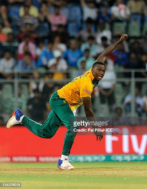 Mumbai, INDIA Kagiso Rabada of South Africa bowls during the ICC World Twenty20 India 2016 match between South Africa and England at the Wankhede...