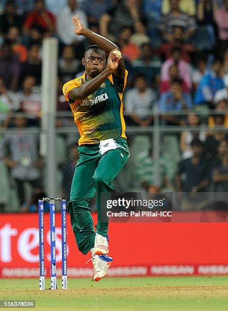 Mumbai, INDIA Kagiso Rabada of South Africa bowls during the ICC World Twenty20 India 2016 match between South Africa and England at the Wankhede...