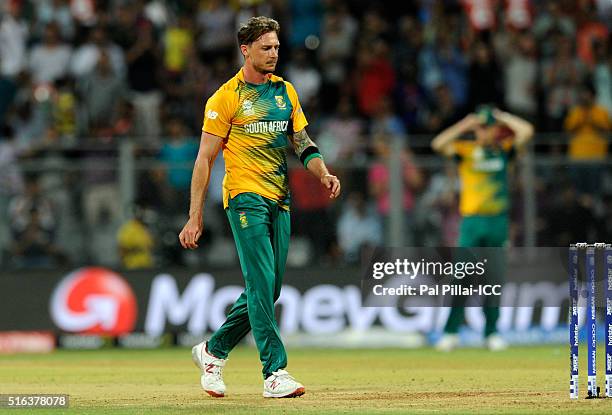 Mumbai, INDIA dale Steyn of South Africa walks back to bowl during the ICC World Twenty20 India 2016 match between South Africa and England at the...