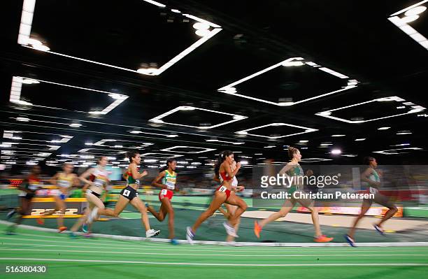 Brenda Martinez of the United States, Roseanne Galligan of Ireland and Dawit Seyaum of Ethiopia competes in the Women's 1500 metres heats during day...