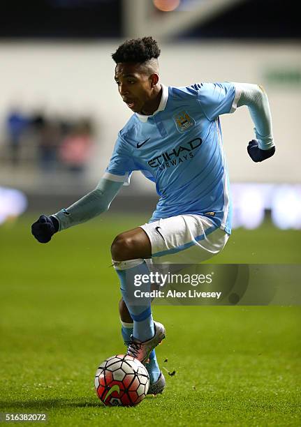 Demaeco Duhaney of Manchester City during the FA Youth Cup Semi Final, First Leg match between Manchester City and Arsenal at the City Football...