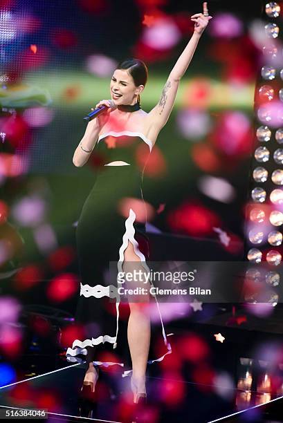 Lena Meyer-Landrut performs during the 'The Voice Kids' Semi Finals on March 11, 2016 in Berlin, Germany.