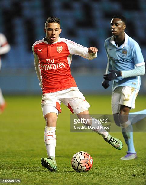 Ismael Bennacer of Arsenal during the match between Manchester City and Arsenal in the FA Youth Cup semi final 1st leg on March 18, 2016 in...