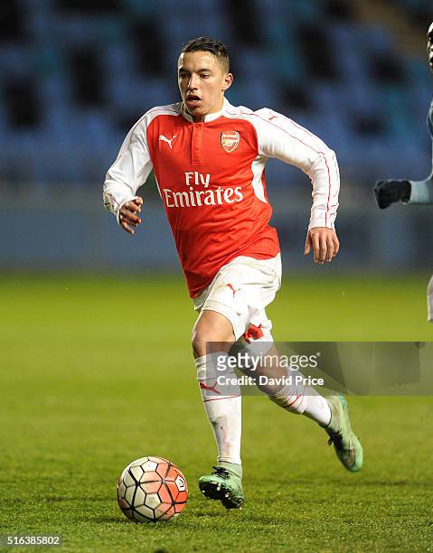 Ismael Bennacer of Arsenal during the match between Manchester City and Arsenal in the FA Youth Cup semi final 1st leg on March 18, 2016 in...
