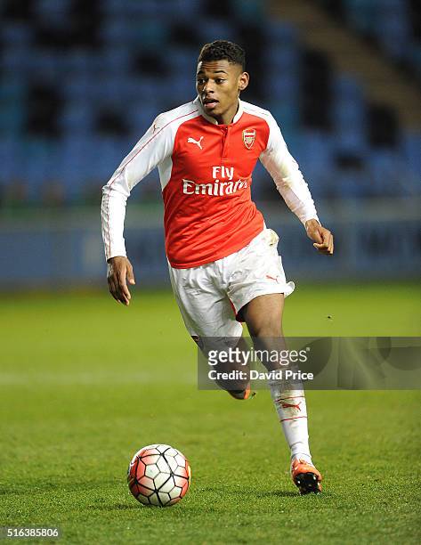 Jeff Reine-Adelaide of Arsenal during the match between Manchester City and Arsenal in the FA Youth Cup semi final 1st leg on March 18, 2016 in...