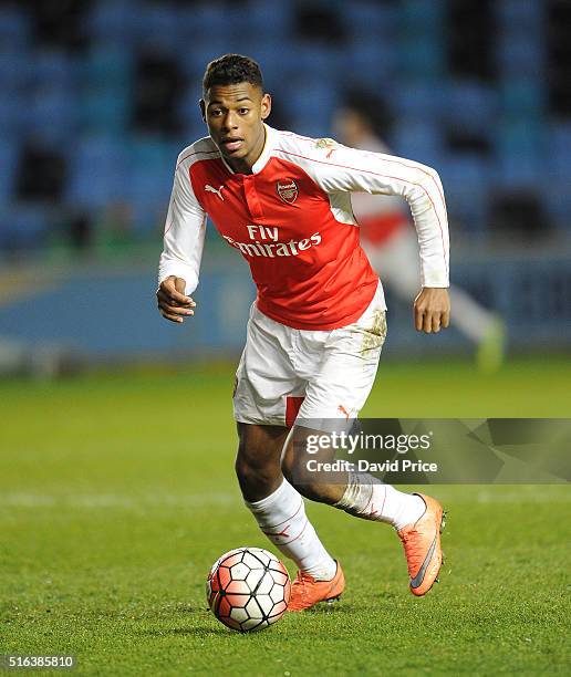 Jeff Reine-Adelaide of Arsenal during the match between Manchester City and Arsenal in the FA Youth Cup semi final 1st leg on March 18, 2016 in...