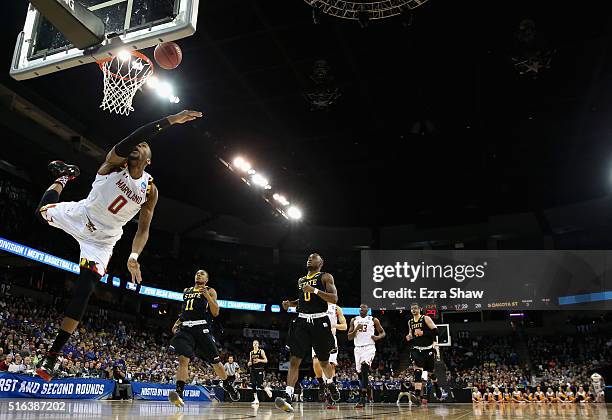 Rasheed Sulaimon of the Maryland Terrapins puts up a shot against the South Dakota State Jackrabbits during the first round of the 2016 NCAA Men's...