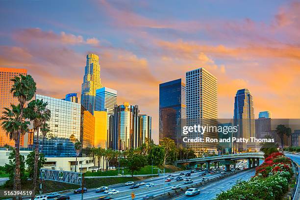 skyline de los angeles, ca - condado de los angeles imagens e fotografias de stock