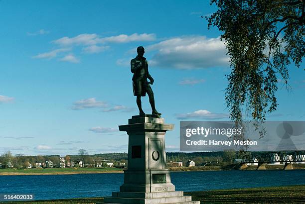 The Robert Burns statue in Fredericton, New Brunswick, Canada, on the Saint John River, circa 1960.