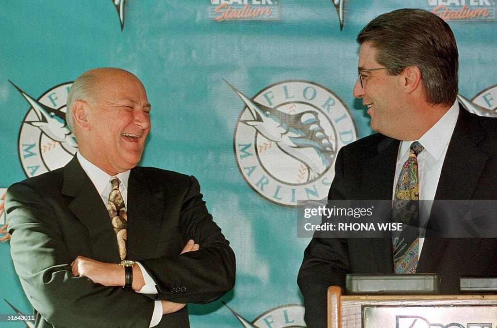 Florida Marlins' current owner H. Wayne Huizenga talks with Marlins