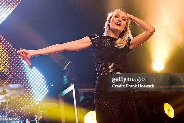 Singer Carolin Niemczyk of the German band Glasperlenspiel performs live during a concert at the Huxleys on March 18, 2016 in Berlin, Germany.