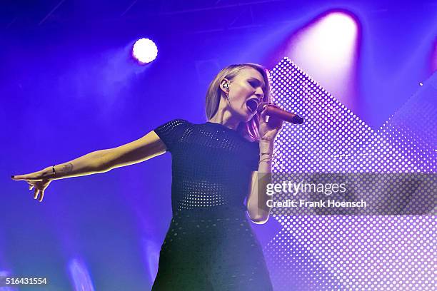Singer Carolin Niemczyk of the German band Glasperlenspiel performs live during a concert at the Huxleys on March 18, 2016 in Berlin, Germany.