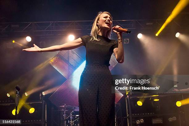 Singer Carolin Niemczyk of the German band Glasperlenspiel performs live during a concert at the Huxleys on March 18, 2016 in Berlin, Germany.