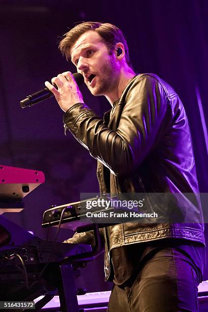 Singer Daniel Grunenberg of the German band Glasperlenspiel performs live during a concert at the Huxleys on March 18, 2016 in Berlin, Germany.