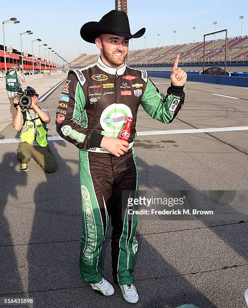 Race car driver Austin Dillon won the Pole Position during qualifying for the Auto Club 400 NASCAR Sprint Cup race at the Auto Club 400 NASCAR Sprint...