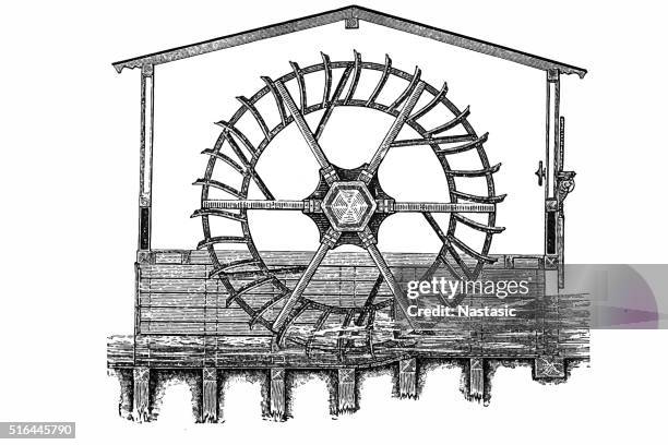 stockillustraties, clipart, cartoons en iconen met water wheel - watermolen